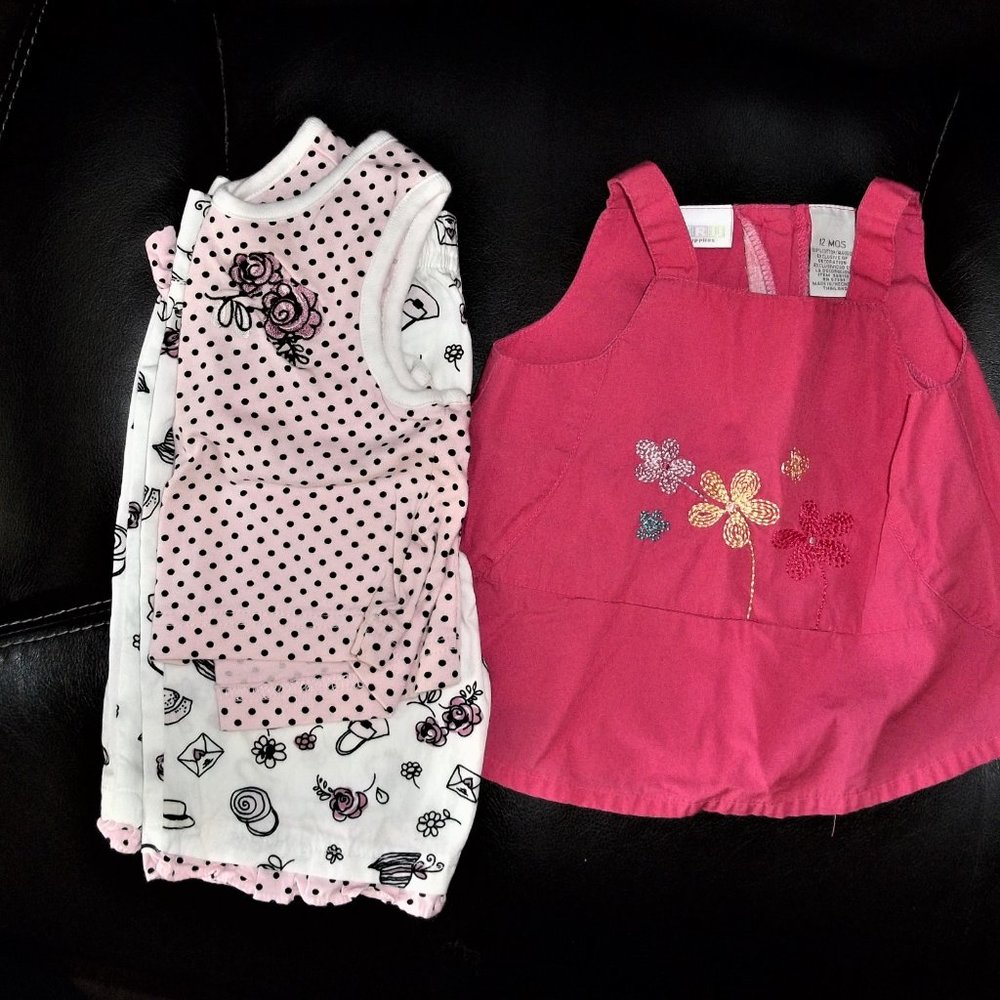 LOT Girls size 12 months pink embroidered flower tank & top with capri outfit